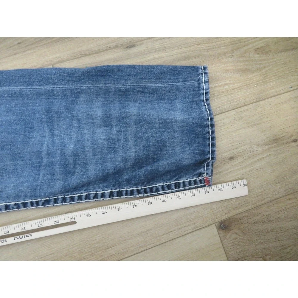Vtg True Religion Red Super T Jeans Mens 38x34 Thick Stitch Flap Pockets Blue